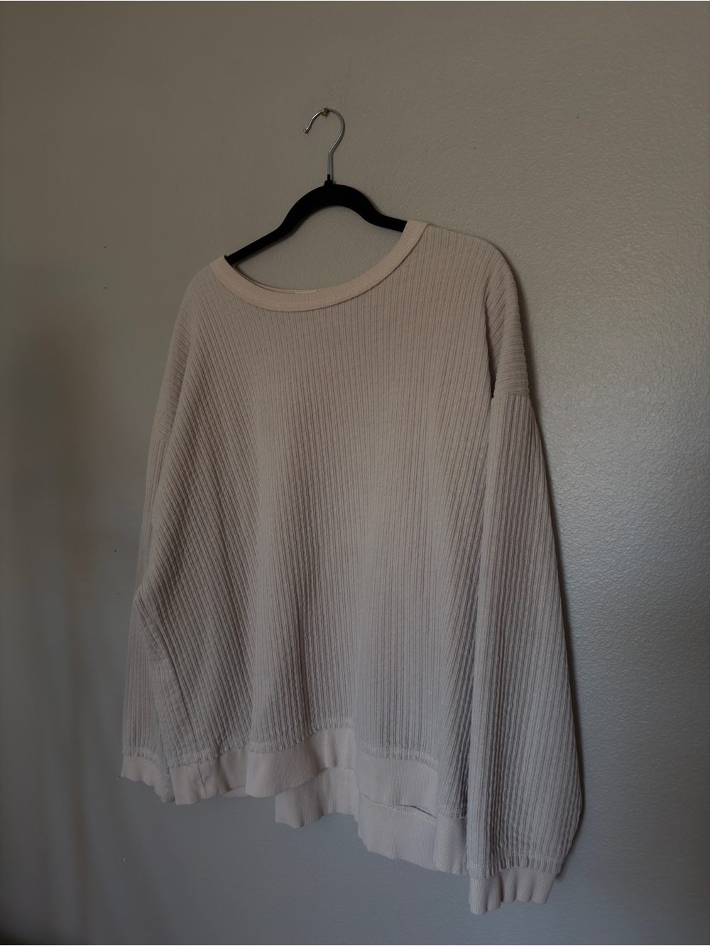 Women's Cream Ribbed Long-Sleeve Top